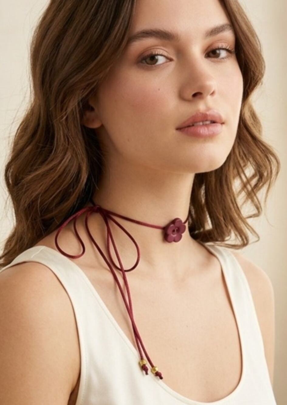 Handmade Boho/Rustic/Minimalist Satin Choker w/ Tone-on-Tone Floral Centerpiece